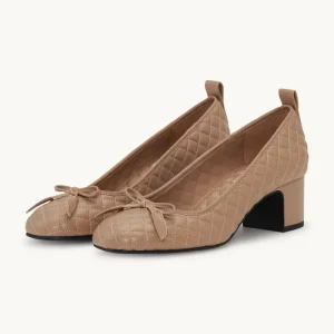Quilted Ballerina with Heel - Clay Black