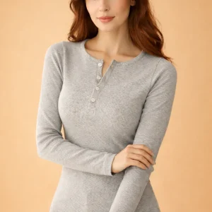 Scarlett | Klassisk Langærmet Henley Top til Hverdagsbrug