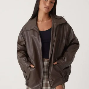 Sophia Oversized Imiteret Læderjakke – Trendy PU Kunstlæder til Damer